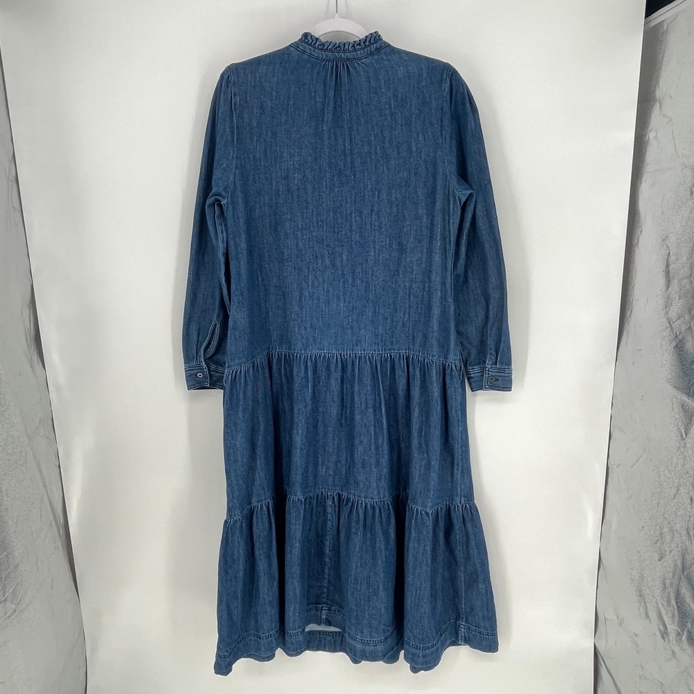 Boden Denim Tiered Midi Dress Womens US 12R Blue Cotton Button Front Pockets - Picture 10 of 13